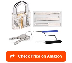 Bonus E-Guides for Beginner and Pro Locksmiths 7-in-1 Lock Picking Set with Transparent 2-in-1 Training Lock by LockCowboy 