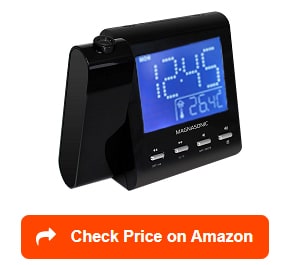 Fuloon Bedroom Projection Alarm Clock Black Dual Alarms 3 Adjustable Brightness Large Screen Clock LED Vibrating Alarm Clock Suitable for Heavy Sleepers and Hearing-impaired People Snooze 